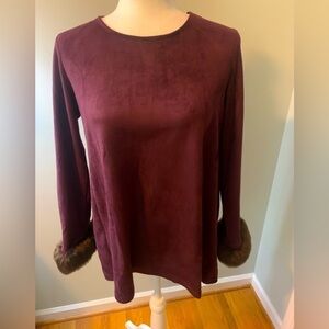 Joh purple ultra suede tunic w/faux fur, size S